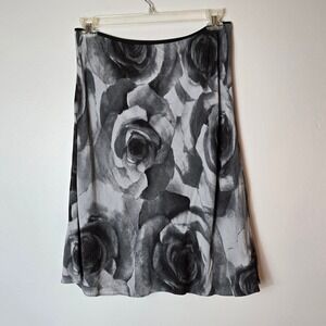 Bice Womens Grey Black Rose Floral Print Rayon Midi A-Line Skirt Size L